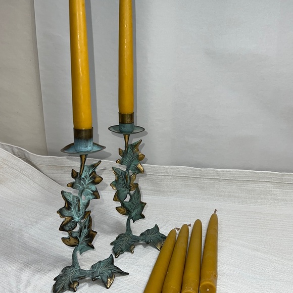 PartyLite VINTAGE BRASS PATINA IVY CANDLESTICKS - Picture 11 of 11